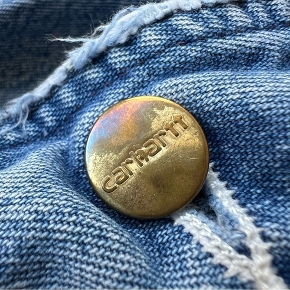 Vintage Carhartt Denim Bib Overalls Thrashed Destroyed Work Grunge 38x27 READ - Picture 16 of 16